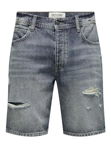 ONLY & SONS Herren Denim Midi Bermuda Shorts - Klassische Herren-Shorts aus 100% Baumwolle mit komfortablem geraden Schnitt und praktischen Taschen für lässigen Style. Ideal für den Sommer!