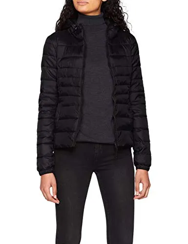 ONLY Damen Jacke 15156569 Black M - Leichte Übergangsjacke, sportlicher Chic mit fixierter Kapuze und praktischem Beutel zum Verstauen