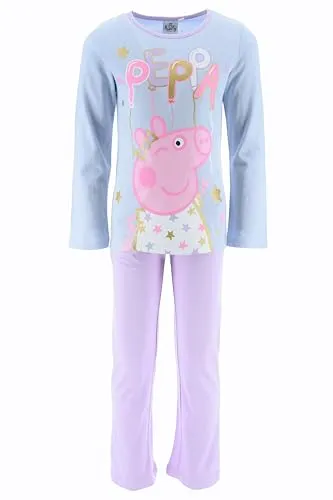 Peppa Pig Mädchen Schlafanzug Motiv, Langarm-Oberteil und Lange Hose, Peppa Wutz, Größe 98 bis 128, Baumwolle (DE/NL/SE/PL, Numerisch, 98, Regular, Hellblau)