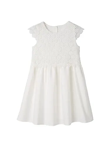 Festliches Mädchen Kleid mit Makrameespitze von Vertbaudet - Elegantes Kleid für Mädchen in wollweiß, ideal für besondere Anlässe. Mit feiner Makrameespitze und pflegeleicht, bei 60° waschbar.