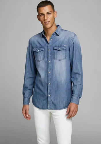 JACK & JONES Herren Jjesheridan Shirt L/S Jeanshemd, Medium Blue Denim - Herrenhemden aus hochwertiger Bio-Baumwolle, nachhaltig und umweltfreundlich, ideal für den Alltag mit praktischen Brusttaschen.