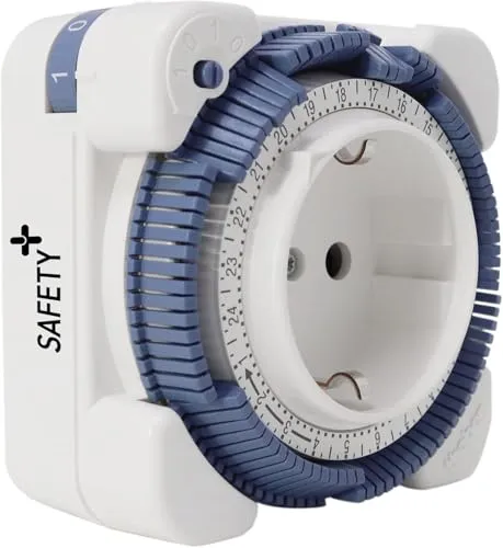 Theben Zeitschaltuhr Timer 26 Safety Plus - Mechanische Zeitschaltuhr mit erhöhtem Berührungsschutz für sichere Nutzung. Programmierbar über 96 Kipphebel, ideal für Innenräume. Maximale Schaltleistung von 3.500 Watt.