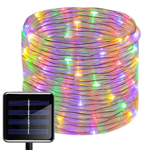 ZVO Solar Lichtschlauch Außen, 10M 100 LED Schlauch Outdoor Glasklar, 8 Modi Solar Lichterkette Aussen Wasserdichte Dekorative für Garten Balkon Terasse Hochzeit Party Weihnachten Deko(Mehrfarbig)