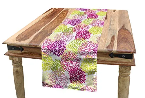ABAKUHAUS Blumen Tischläufer, Romantik im Frühling, Esszimmer Küche Rechteckiger Dekorativer Tischläufer, 40 x 180 cm, Grün Violett