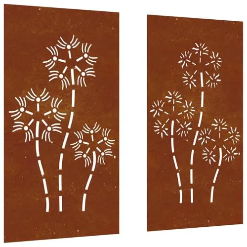 vidaXL Garten Wanddeko 2-TLG. - Wetterfeste Blumen-Wandkunst aus Cortenstahl - Garten-Zubehör für kreative Gestaltung mit langlebiger Cortenstahl-Wanddeko. Wetterfest und korrosionsbeständig, ideal für beeindruckende Akzente im Außenbereich.