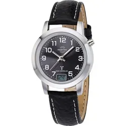 Master Time MTLA-10577-24L Funk Basic Series Damenuhr 34mm - Damenuhr mit analog-digitaler Anzeige und ewigem Kalender, wasserdicht bis 3 ATM, elegantes schwarzes Lederarmband und leuchtende Zeiger für optimale Ablesbarkeit.