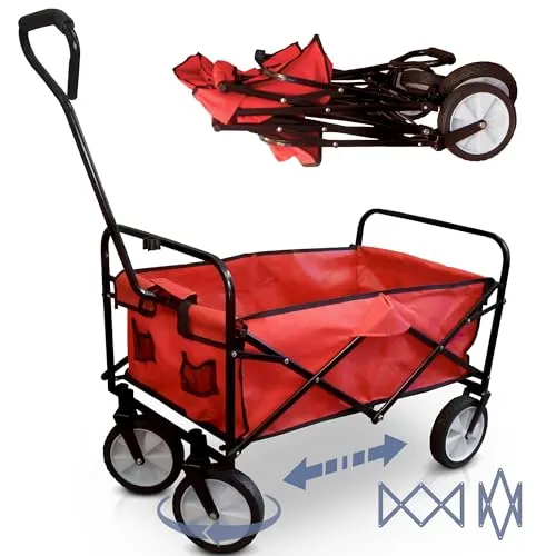 STREND PRO Bollerwagen Faltbar 50L | Klappwagen Faltbar für den einfachen Transport | Handwagen Transportwagen mit PVC Bollerwagen Räder | Helfer im Garten, Shopping, Camping | Handwagen klappbar