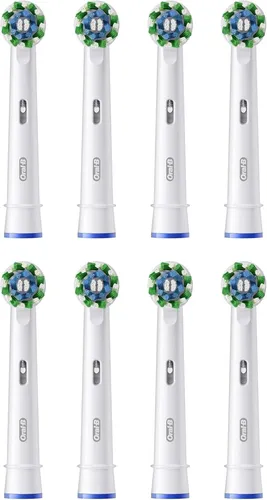 Oral-B Cross Action elektrische Zahnbürstenköpfe, Packung mit 8 - Elektrische Zahnbürsten, Rotierende Köpfe für gründliche Reinigung und entfernt bis zu 100% mehr Plaque im Vergleich zu Handzahnbürsten.