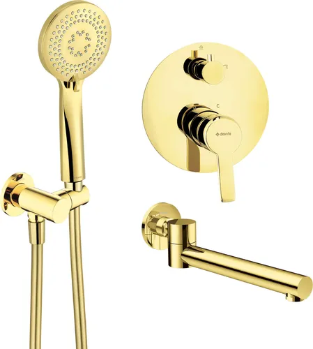 Unterputz-Duschset mit Badewannenauslauf in Gold - Hochwertiges Duschset mit langlebigem Messingkörper, Anti-Twist-System und vielfältigen Strahlarten für ein komfortables Duscherlebnis. Ideal für stilvolle Badezimmer.