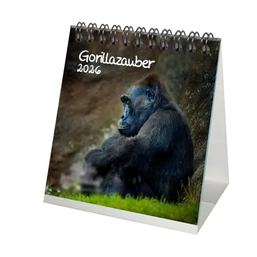 Gorillazauber Tischkalender 10cm x 10cm für 2026 Affen - Seelenzauber