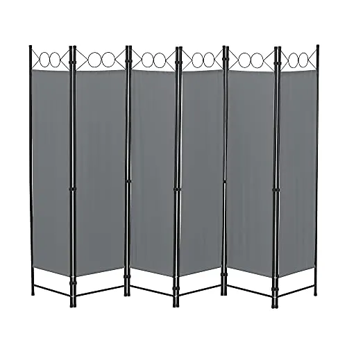 [en.casa] Raumteiler Saragossa 6-teilig 240x171 cm - Dunkelgrauer Paravent für Sichtschutz - Paravants & Raumteiler - Praktische 6-teilige Trennwand mit einfachem Stecksystem, ideal als Sichtschutz für Balkon oder Terrasse.