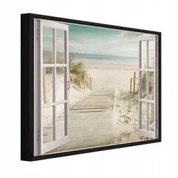 Wallarena 3D-Effekt Leinwandbild Meer Strand 100x70 cm in beige von Wallarena