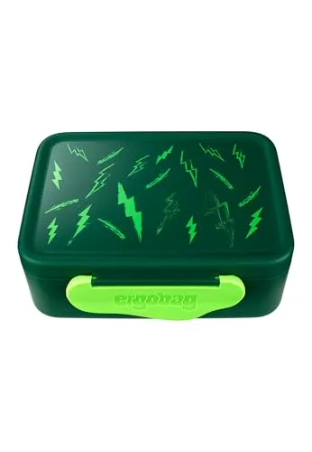 ergobag Brotdose mit Trennfach, BPA-frei, Spülmaschinenfest Blitze - Dunkelgrün