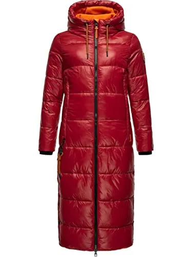 Navahoo Damen warmer Winter Steppmantel mit Kapuze Schmuseengel Dark Red Gr. XS