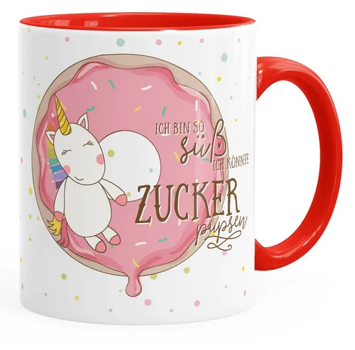MoonWorks Tasse Tasse mit Innenfarbe Einhorn auf Donut Ich bin so süß ich könnte, Keramik