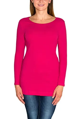 Alkato Damen Langarm Longshirt Langarmshirt Tunika Basic Shirt, Farbe: Amarant, Größe: XXL