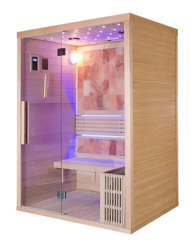 Holzsauna für zu Hause – Trocken- und Dampfsauna für 1 Person - Moderne Bio-Sauna aus massivem Holz, ideal für entspannende Momente zu Hause. Kompakte Maße: 120 x 105 x 190 cm, mit leistungsstarkem Sawo Ofen für ein angenehmes Saunaerlebnis.