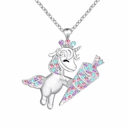 MAKOBLESSMOMO Einhorn-Halskette für Mädchen, süßer Einhorn-Anhänger, Schmuck, Geschenke für Mädchen, Tochter, Enkelin, Nichte, Geburtstag, Weihnachten