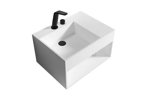 Bernstein Hänge-Waschbecken PB2158 - Elegantes Wand-Waschbecken - Baumarkt - Rechteckiges Waschbecken aus hochwertigem Mineralguss mit praktischem Ablagefach, ideal für moderne Badezimmer.