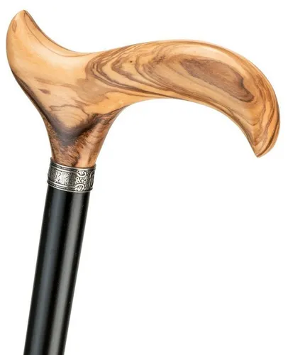 Stockshop Gehstock OLIVIA mit Derbygriff aus Olivenholz - Eleganter Gehstock mit ergonomischem Derbygriff aus lebendig gemasertem Olivenholz und schwarzem Buchenholzstock, ideal für stilvolle Spaziergänge.