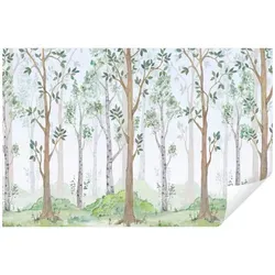 Wallarena Fototapete Kinderzimmer Wald Baum Kinder Junge Mädchen Babyzimmer Tapete, Glatt, Wald, Vliestapete grün weiß Kinderzimmer Kinder Fototapete Tapete + Kleister grün|weiß 4.16 m x 2.90 m