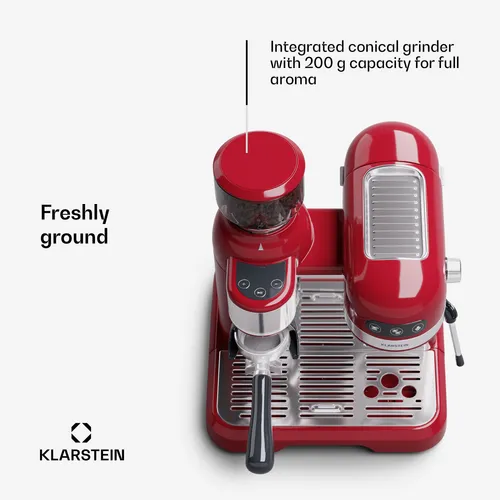Klarstein Espresso Siebträgermaschine mit Mahlwerk und Milchaufschäumer - Siebträgermaschine im Retro-Design für 1 oder 2 Espresso. Mit 1550 W und 19 Bar Druck für perfekten Barista-Kaffee. Inklusive 10 Mahlgradstufen für individuellen Geschmack.