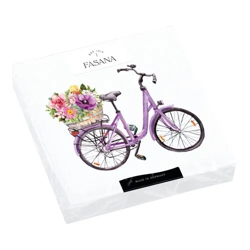 Servietten Ride with wild Flowers - Blumenkorb auf lila Fahrrad 33x33cm 20
