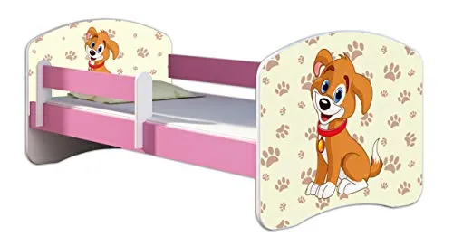 Kinderbett Jugendbett mit einer Schublade und Matratze Rausfallschutz Rosa 70 x 140 80 x 160 80 x 180 ACMA II (11 Welpe, 80 x 160 cm)