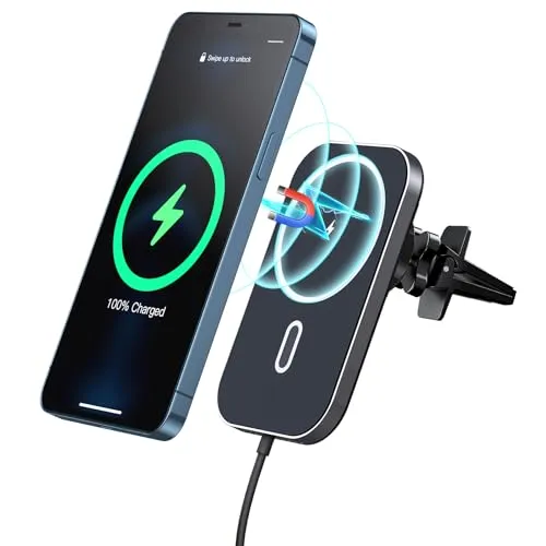 BHHB 15W Magnetisch Kabellos Handyhalterung Auto Ladegerät, Kompatibel mit Mag-Safe Air Vent Autohalterung Schnellladegerät, Wireless Charger 360°Drehbar gelten für i-Phone 16/15/14/13/12 Pro Max Plus