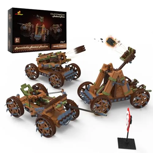 JMBricklayer Mittelalterliche Militärfahrzeug-Bausteine, 3-in-1 3D-Puzzle Waffen Auto Clip-On Bausteine, Modell Spielzeug Geschenk für Erwachsene und Jugendliche ab 14 Jahren