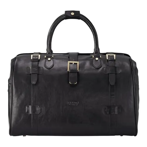 Reisetasche aus Echtem Leder 55 l Vintage-Reisetasche Fürs Wochenende, Sporttasche für Die Nacht – Handgepäck aus Rindsleder mit Messingbeschlägen und Verstellbarem Schultergurt