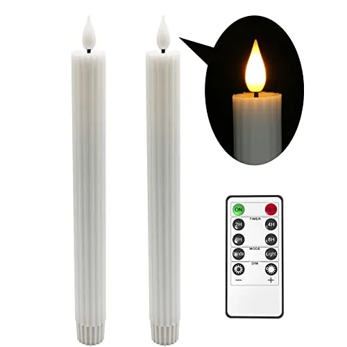 Yme 2er LED Kerzen mit Fernbedienung und Timer, Elektrische LED Stabkerzen Echtwachs Flackernd Kerze Dimmbar mit Timerfunktion für Zimmer Wohnzimmer Hochzeit Halloween Weihnachten Party Tisch Deko