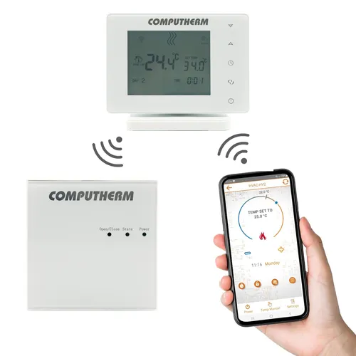 COMPUTHERM E400RF Wi-Fi Funkthermostat SET mit Touchscreen - Programmierbares Thermostat für Heizung & Klimaanlage, steuerbar via App, energieeffizient und ideal für modernes Smart Home.