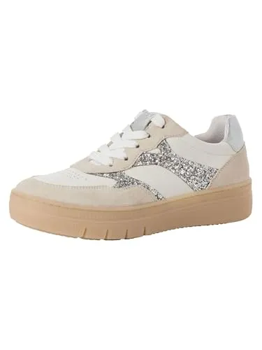 Tamaris Damen Sneaker Low, beige, 41 EU - Bequemer Sneaker mit optimaler Passform und vielseitigem Design. Ideal für Alltag und Freizeit. Zeitlos modern, perfekt kombiniert mit deinem Look. Der 4 cm Absatz sorgt für zusätzlichen Komfort.