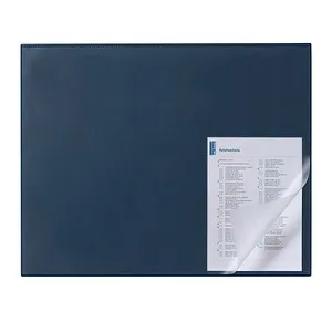 Durable 7293 Schreibunterlage Dunkelblau 650mm x 520mm - Schreibtischunterlage mit Kantenschutz und transparenter Abdeckung, rutschfest und ideal für Notizen. Maße: ca. 650 x 520 mm.