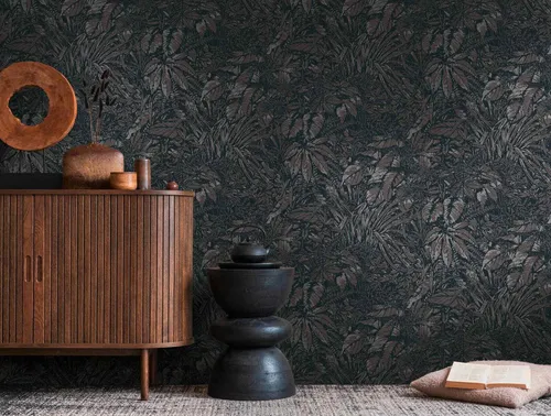 Vliestapete Tropisch Blattmuster Blau Braun Silber Metallic 39560-5 (3,05€/1qm)