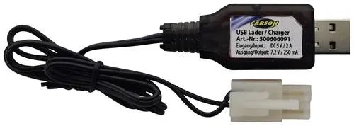Carson RC Sport USB Ladegerät - USB-Ladekabel mit TAMIYA-Stecker, ideal für CARSON NiMH-Racing-Packs (6 Zellen)