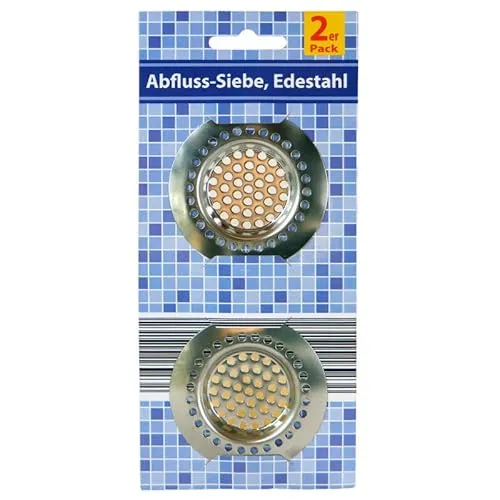 Global Partner 2er Pack Abflußsieb Edelstahl, Durchmesser 65mm Abflußsiebe Abflusssieb Abfluß-Sieb Ablaufsieb Haarsieb Abfluss, 2956