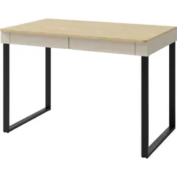 MIRJAN24 Schreibtisch Luca 11 mit zwei Schubladen (Farbe: Sandbeige / Sandbeige + Geölte Eiche) - Beige