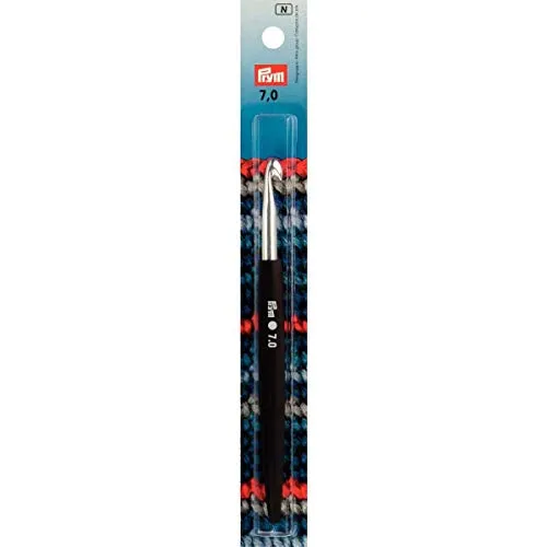 Prym 195360 Woll-Häkelnadel Soft-Griff, Aluminium, 16 cm, 7,00 mm, Silberfarbig