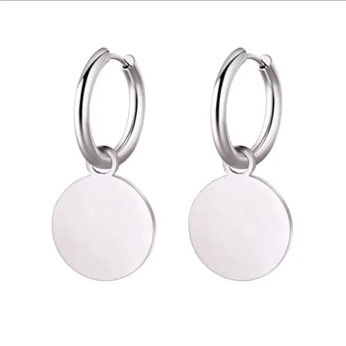 Karma OR1011 Edelstahl Damen Ohrringe Coin-Anhänger 3cm Silber schlichte Creolen mit rundem Plättchen moderner Ohrschmuck für Alltag & Anlass (Silber)