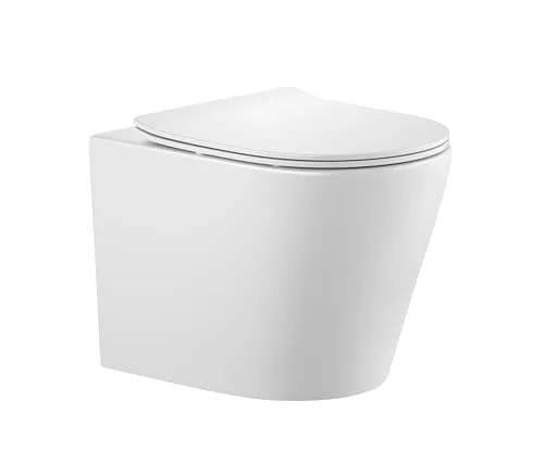 Wand-WC Set Nakia Tiefspüler ohne Spülrand kurz weiß matt in weiß von sanicomfort