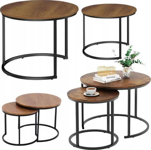 Set runde Couchtische 2in1 Vintage Naturholz 60x45cm 40x40cm