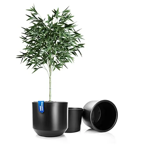 BigDean 2X Blumentopf Style ø 46 cm anthrazit mit herausnehmbaren Innentopf - wetterfester Blumenkübel aus bruchsicherem Kunststoff - Pflanzkübel groß Außen & Innen geeignet