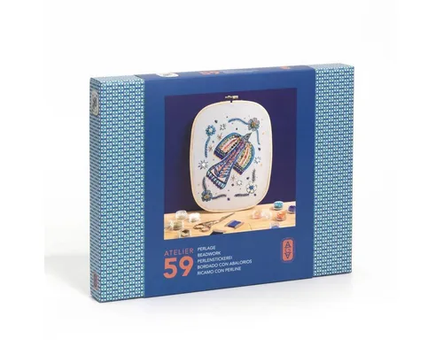DJECO Kreativset Atelier 58 Perlenstickerei DIY Set - Kreatives Set für Perlenstickerei mit Rahmen und Anleitung. Perfekt für kreative Köpfe ab 15 Jahren, die ihre eigenen Designs gestalten möchten.