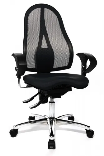 TOPSTAR Sitness Bürostuhl - Ergonomischer Chefsessel in Schwarz - Ergonomischer Bürostuhl mit Orthositz für optimalen Komfort, ideal für lange Arbeitsstunden. Max. Belastbarkeit: 110 kg, höhenverstellbar von 46-56 cm.