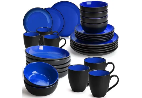 MiaMio Tafelservice 30tlg - Geschirrset für 6 Personen in Blau - Tafelservice, 30-teiliges Keramikgeschirrset in modernem Blau, ideal für den täglichen Gebrauch – mikrowellenfest, spülmaschinenfest und kühlschranksicher.