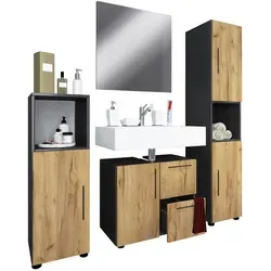 Mid.you Badezimmer Flandu 4-teilig, Anthrazit & Honigeiche von MID.YOU