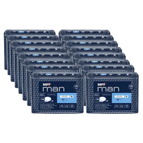 Seni Man Normal Level 2 Sparpaket (16 x 15 Stück) - Inkontinenzeinlagen für Männer, atmungsaktiv und hautschonend. Mit antibakteriellem Superabsorber für hohen Tragekomfort und zuverlässigen Schutz bei leichter Blasenschwäche.