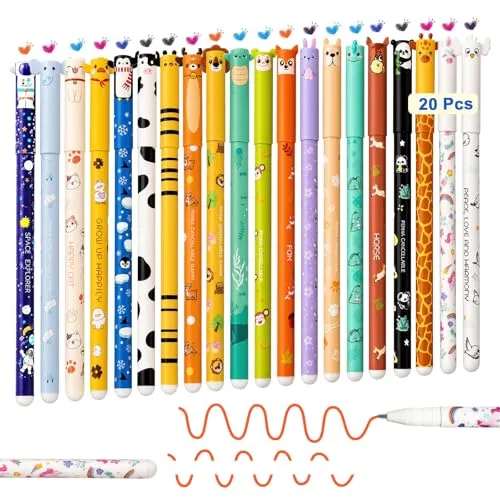 ZQIN Löschbare Gelschreiber, Tier-Gelstifte, bunt, mit thermoempfindlichem Löschen, niedliches Ausreiben, Schreibwaren-Set, Reibung, 0,5 mm Spitze, Spaß, Tagebuch, Bürobedarf, 20 Stück